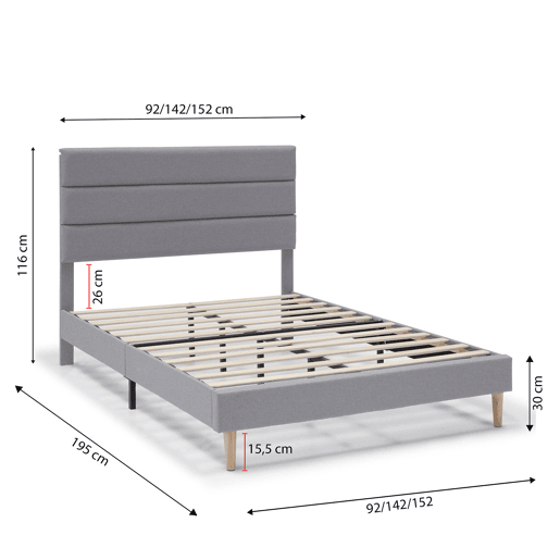 Estrutura de cama estofada Aroma 135140x190 cm, cinzento claro