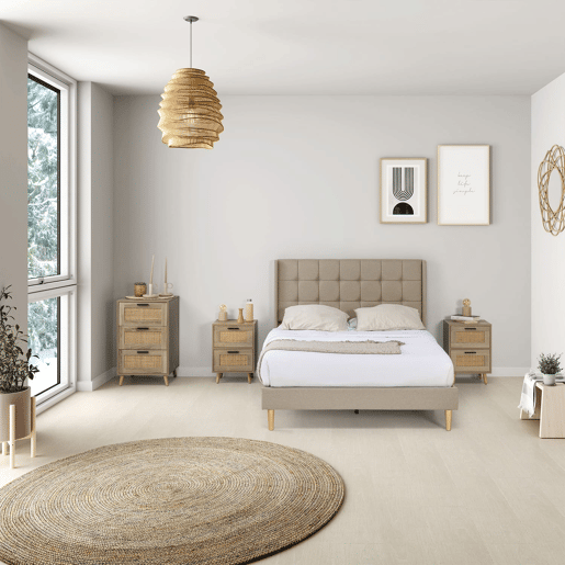 Estrutura de cama estofada Esther 150x190 cm, Bege Estrutura de cama estofada Esther 150x190 cm, Bege