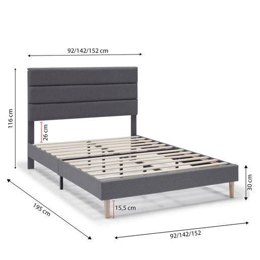 Estrutura de cama estofada Aroma 90x190 cm, cinzento escuro