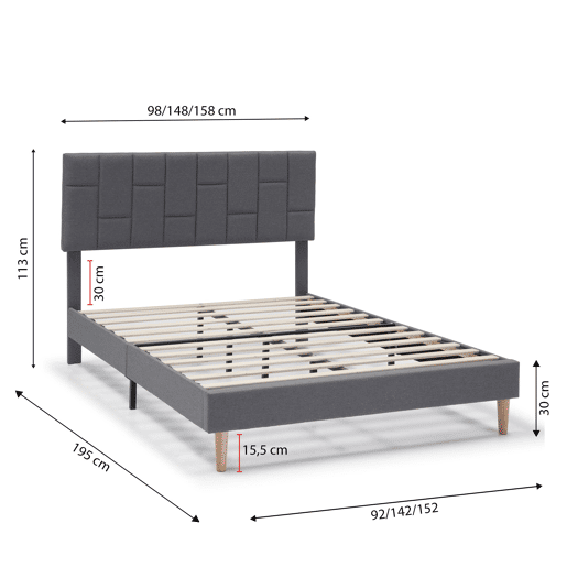 Estrutura de cama estofada Sorni 90x190 cm, cinzento escuro