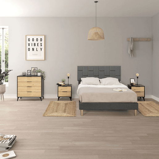 Estrutura de cama estofada Sorni 90x190 cm, cinzento escuro