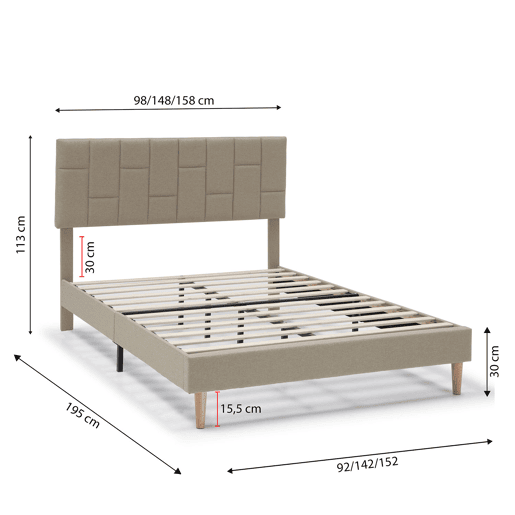Estrado de cama estofado Sorni 90x190 cm, Bege