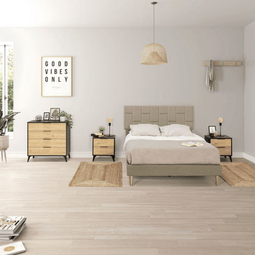 Estrado de cama estofado Sorni 90x190 cm, Bege