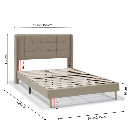 Estrutura de cama estofada Esther 135140x190 cm, Bege Estrutura de cama estofada Esther 135140x190 cm, Bege