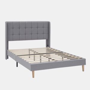 Estrutura de cama estofada Esther 90x190 cm, cinzento claro