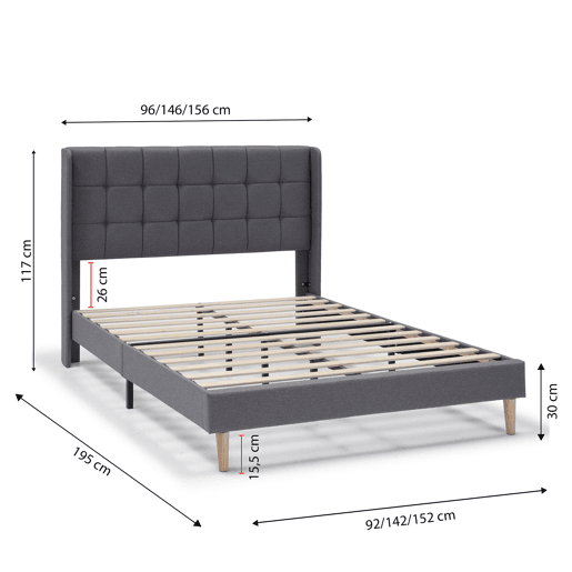 Estrutura de cama estofada Esther 90x190 cm, cinzento escuro