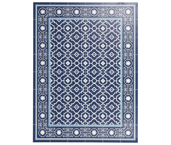 Alfombra de vinilo de baldosas hidráulicas azul 60x90cm maroc