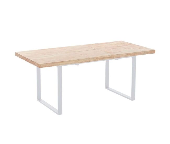 Mesa de comedor extensible con patas metálicas en blanco y roble salvaje 140-180x85 cm Natural Roble salvaje - Blanco 180 x 76 x 80 cm