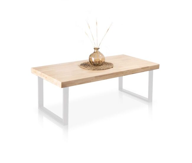 Mesa de centro fija con patas metálicas en blanco y roble salvaje 120x60 cm Natural Roble salvaje - Blanco 120 x 43,5 x 60 cm
