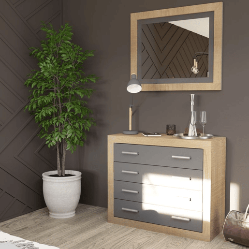 Espelho retangular Lara, duehome, Cambria - Grafito (ancho), 75 cm