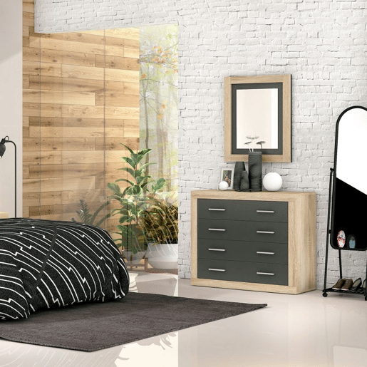Espelho retangular Lara, duehome, Cambria - Grafito (ancho), 75 cm