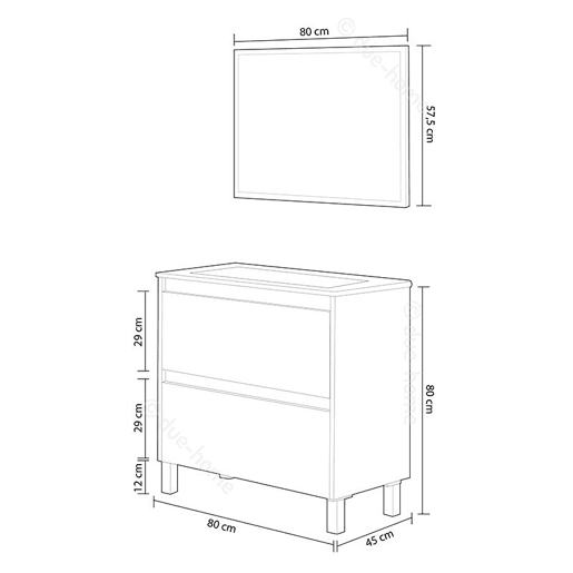 Armário de casa de banho com espelho Dakota 2 gavetas Nordik 80 x 80 x 45 cm