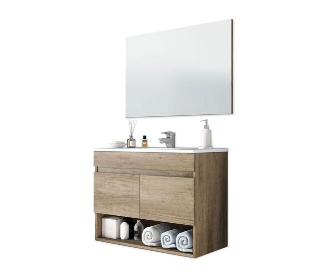 Mueble de baño con espejo cotton 2 puertas nordik 80 x 64 x 45 cm