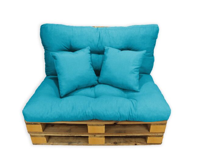 Acomoda textil - cojines sofá palets. conjunto 4 piezas para palet, asiento 120x80 cm + respaldo + 2 cojines. cómodo y elegante para interior y exterior. no incluye palets. (azul)