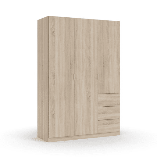 Roupeiro LCX 3 portas 3 gavetas Carvalho canadiano 135 x 200 x 52 cm Roupeiro LCX 3 portas 3 gavetas Carvalho canadiano 135 x 200 x 52 cm
