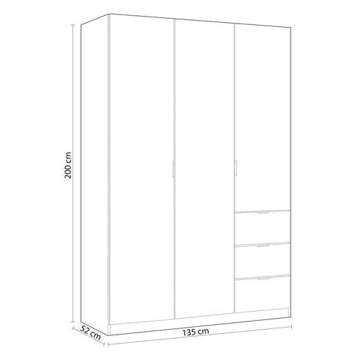 Roupeiro LCX 3 portas 3 gavetas Carvalho canadiano 135 x 200 x 52 cm Roupeiro LCX 3 portas 3 gavetas Carvalho canadiano 135 x 200 x 52 cm