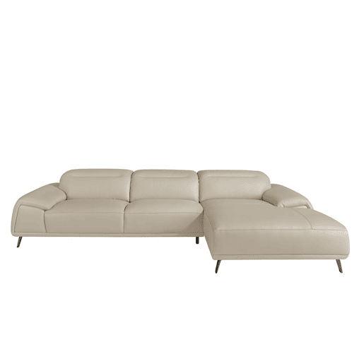 ANGEL CERDA Sofá chaise longue lado direito em pele de vaca cinzento taupe