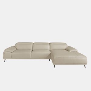 ANGEL CERDA Sofá chaise longue lado direito em pele de vaca cinzento taupe