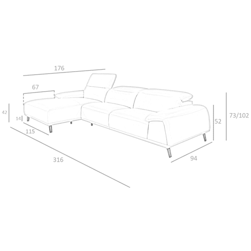ANGEL CERDA Sofá chaise longue pele de vaca esquerda cinzento taupe ANGEL CERDA Sofá chaise longue pele de vaca esquerda cinzento taupe