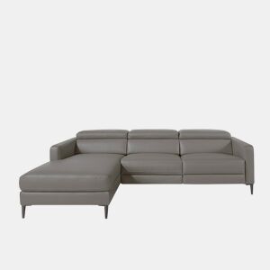 ANGEL CERDA Sofá chaise longue em pele com relaxamento Cinzento escuro