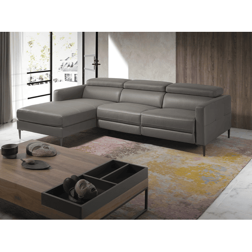 ANGEL CERDA Sofá chaise longue em pele com relaxamento Cinzento escuro ANGEL CERDA Sofá chaise longue em pele com relaxamento Cinzento escuro