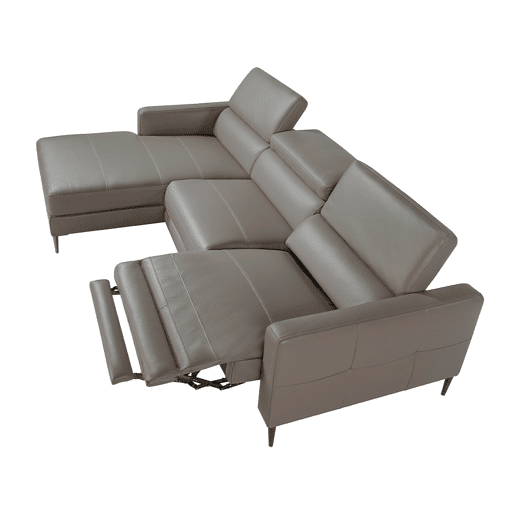 ANGEL CERDA Sofá chaise longue em pele com relaxamento Cinzento escuro ANGEL CERDA Sofá chaise longue em pele com relaxamento Cinzento escuro
