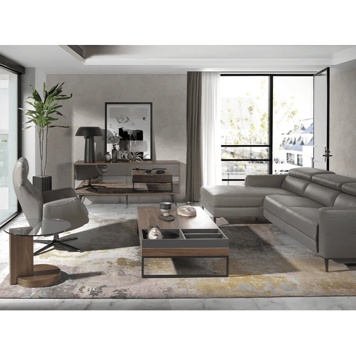 ANGEL CERDA Sofá chaise longue em pele com relaxamento Cinzento escuro ANGEL CERDA Sofá chaise longue em pele com relaxamento Cinzento escuro