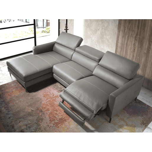 ANGEL CERDA Sofá chaise longue em pele com relaxamento Cinzento escuro ANGEL CERDA Sofá chaise longue em pele com relaxamento Cinzento escuro