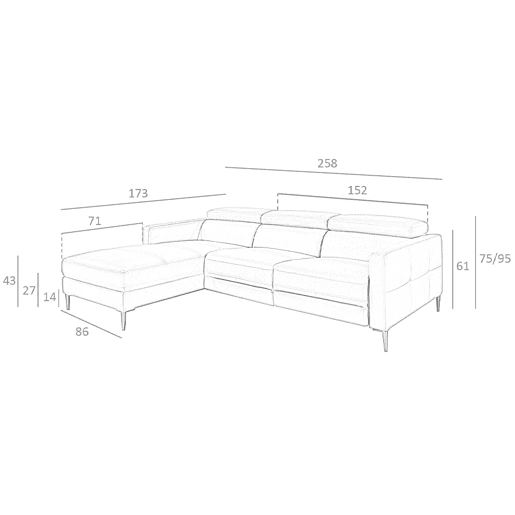 ANGEL CERDA Sofá chaise longue em pele com relaxamento Cinzento escuro ANGEL CERDA Sofá chaise longue em pele com relaxamento Cinzento escuro