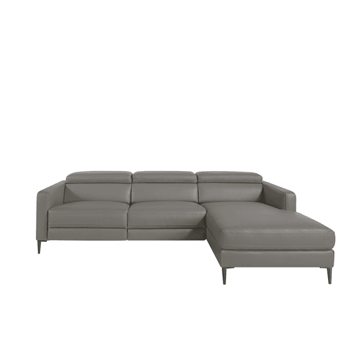 ANGEL CERDA Sofá chaise longue direito em pele com relaxamento Cinzento escuro