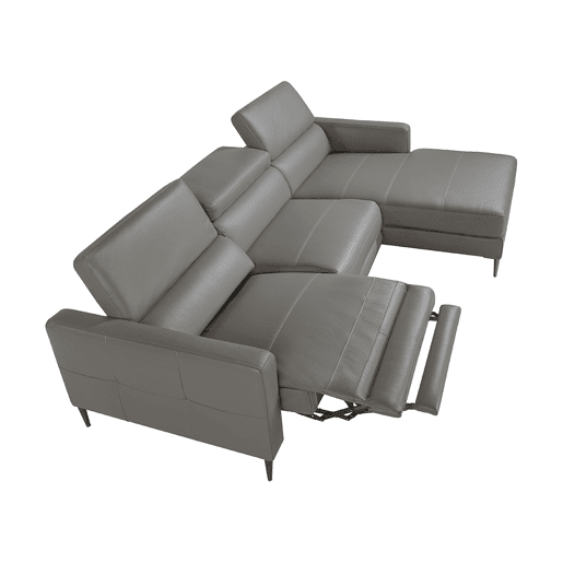 ANGEL CERDA Sofá chaise longue direito em pele com relaxamento Cinzento escuro