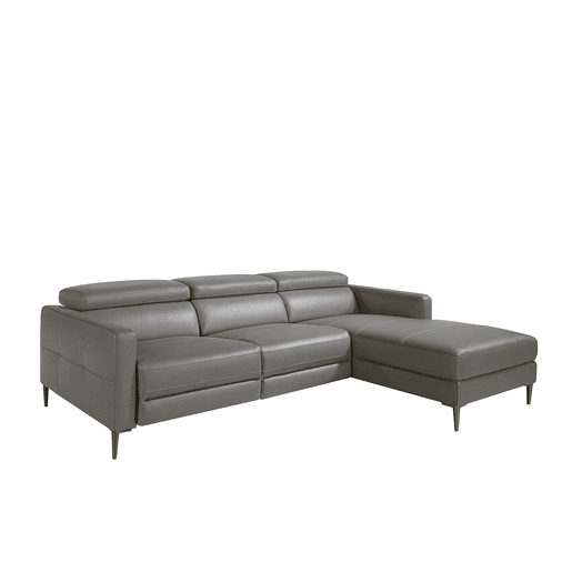 ANGEL CERDA Sofá chaise longue direito em pele com relaxamento Cinzento escuro