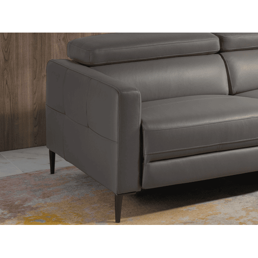ANGEL CERDA Sofá chaise longue direito em pele com relaxamento Cinzento escuro