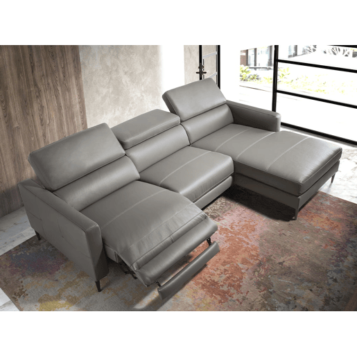 ANGEL CERDA Sofá chaise longue direito em pele com relaxamento Cinzento escuro
