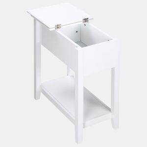 HOMCOM Mesa Auxiliar Mesa Lateral com Tampa Abatível Prateleira de Armazenamento e Orifício para Cabos Oculto para Sala de Estar Dormitório 60,5x32,5x70cm Branco