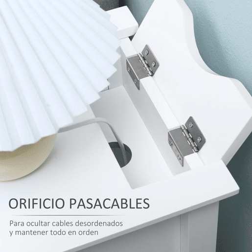 HOMCOM Mesa Auxiliar Mesa Lateral com Tampa Abatível Prateleira de Armazenamento e Orifício para Cabos Oculto para Sala de Estar Dormitório 60,5x32,5x70cm Branco