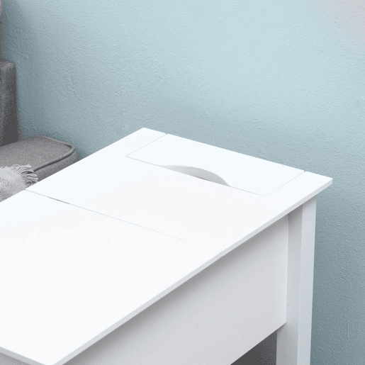 HOMCOM Mesa Auxiliar Mesa Lateral com Tampa Abatível Prateleira de Armazenamento e Orifício para Cabos Oculto para Sala de Estar Dormitório 60,5x32,5x70cm Branco