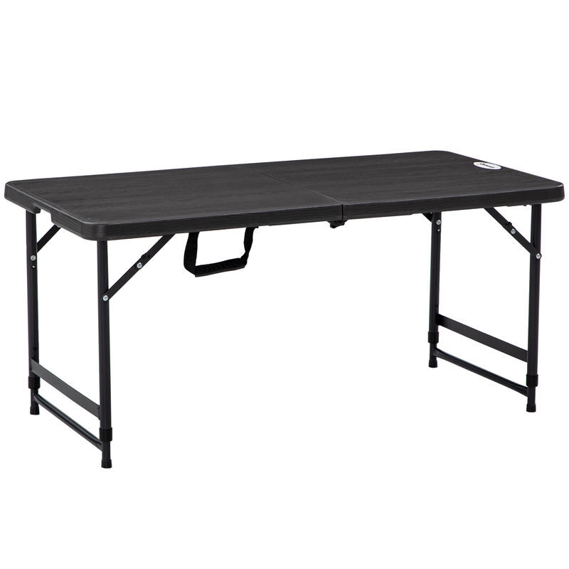 Outsunny mesa de jardín rectangular plegable mesa de comedor exterior para 4 personas con altura ajustable y marco de acero para patio terraza balcón 118x60x56-74 cm gris oscuro
