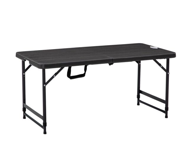 Outsunny mesa de jardín rectangular plegable mesa de comedor exterior para 4 personas con altura ajustable y marco de acero para patio terraza balcón 118x60x56-74 cm gris oscuro