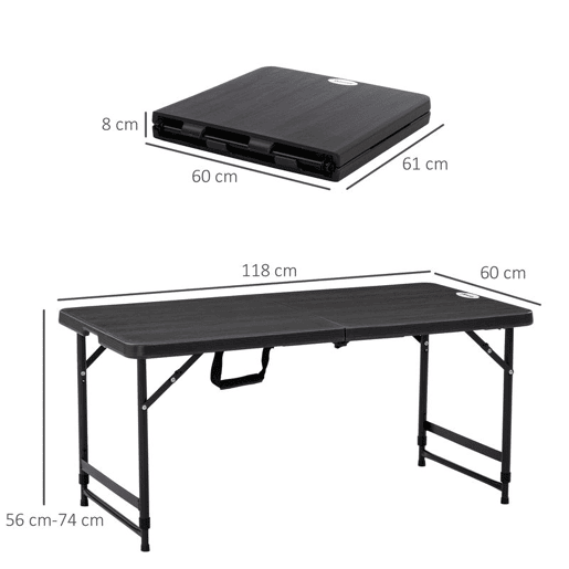 Outsunny Mesa de Jardim Dobrável Mesa de Exterior com Altura Ajustável para 4 Pessoas para Pátio Varanda Carga Máx. 60kg 118x60x56-74cm Cinza Escuro