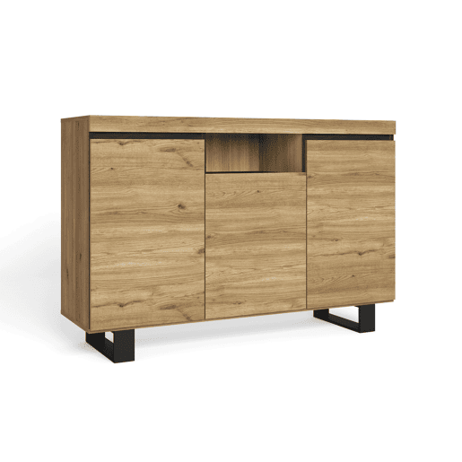 Buffet Sala de estar - Mesa de jantar Cor Carvalho e Preto 3 Portas 1 Compartimento 140x40x92cm, nórdico Buffet Sala de estar - Mesa de jantar Cor Carvalho e Preto 3 Portas 1 Compartimento 140x40x92cm, nórdico