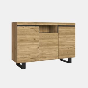 Buffet Sala de estar - Mesa de jantar Cor Carvalho e Preto 3 Portas 1 Compartimento 140x40x92cm, nórdico