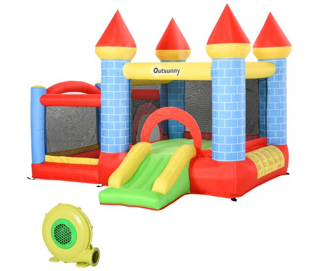 Outsunny castillo hinchable infantil con tobogán cama de salto inflador y bolsa de transporte para interior y exterior 280x260x210 cm multicolor