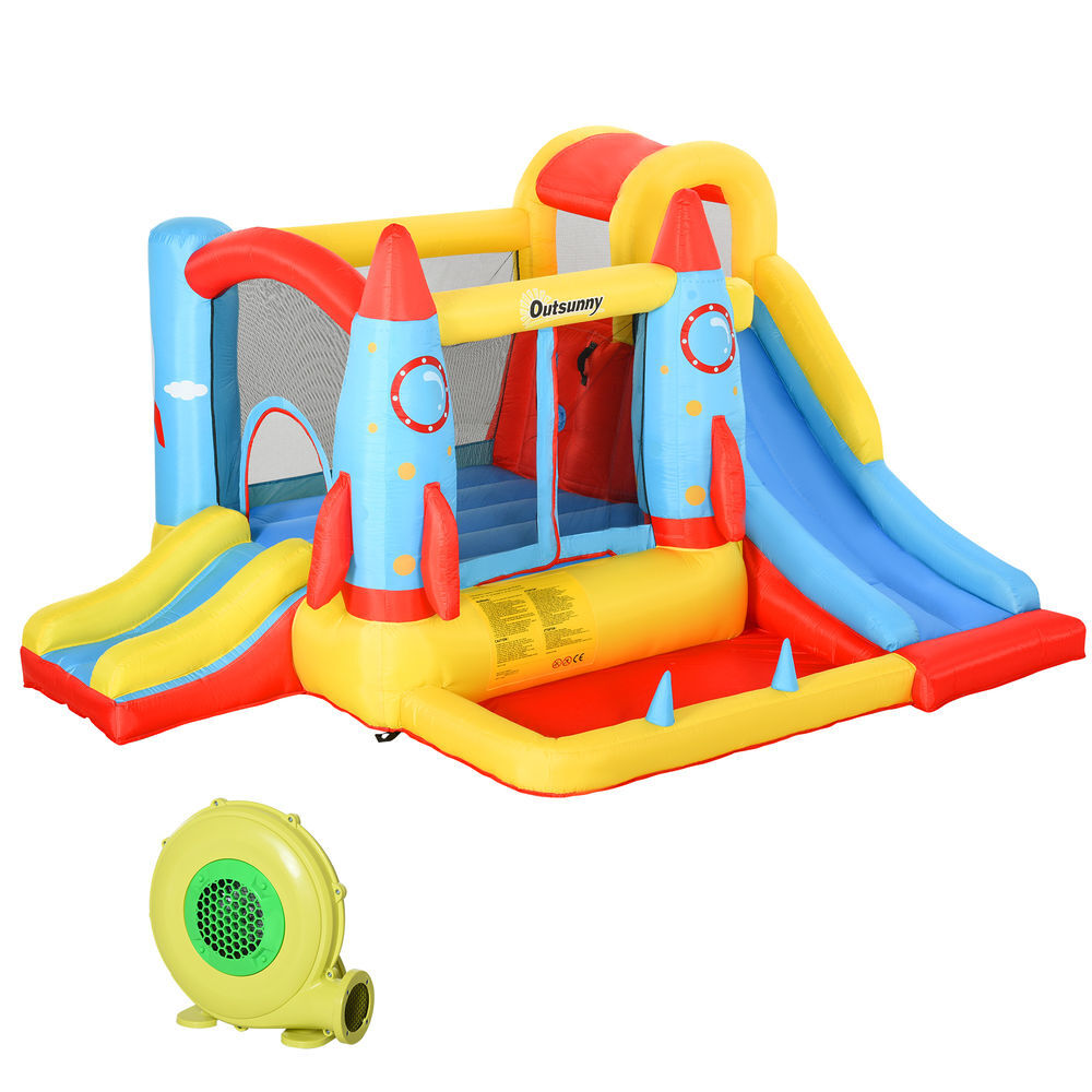 Outsunny castillo hinchable con 2 toboganes cama de salto y piscina para niños +3 años con inflador y bolsa de transporte para interior exterior 330x265x185 cm multicolor