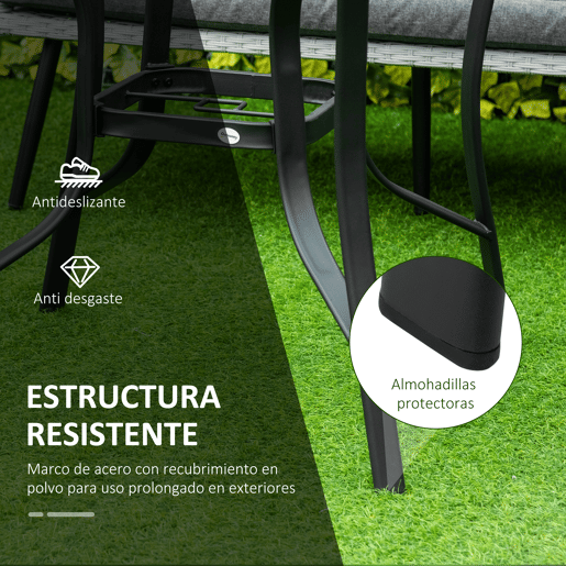 Outsunny Mesa de Cristal de Jardim com Orifício para Chapéu de Sol Mesa Redonda de Exterior Terraço Varanda com Estrutura de Aço Ø106,5x71cm Transparente e Preto