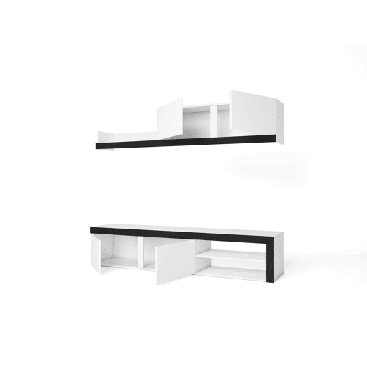 Sala de estar IDEM cor Branco e Preto, armazenamento em estilo moderno 200x40x180cm
