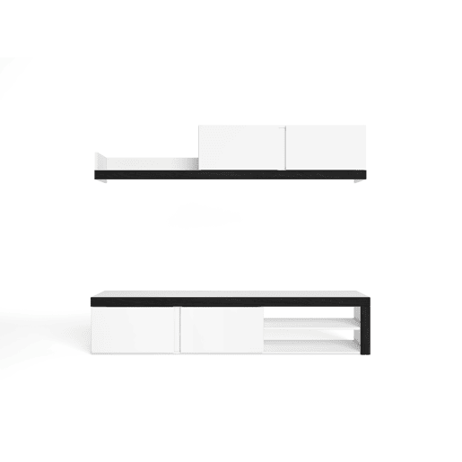 Sala de estar IDEM cor Branco e Preto, armazenamento em estilo moderno 200x40x180cm