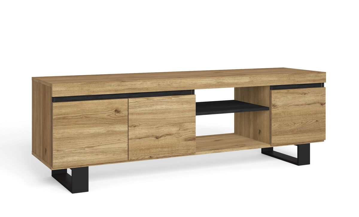 Mueble de tv con patas "naturale" con patas roble y negro, mediano, nórdico, 160x40x53cm
