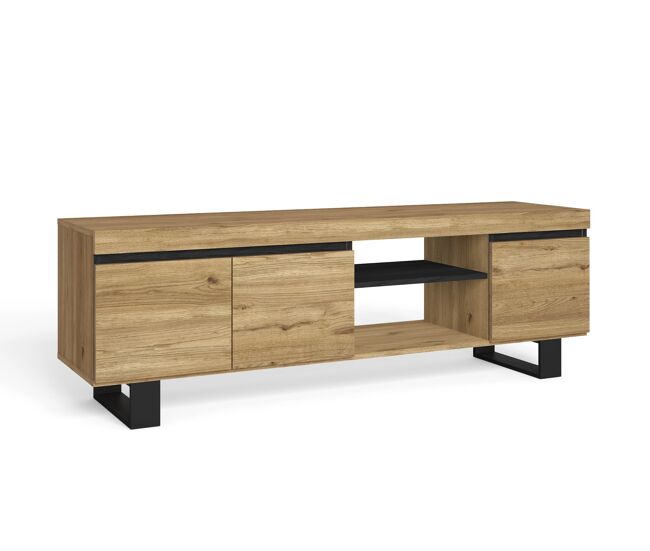 Mueble de tv con patas "naturale" con patas roble y negro, mediano, nórdico, 160x40x53cm