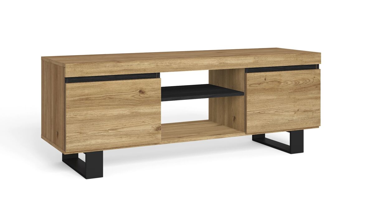 Mueble de tv con patas "naturale" con patas roble y negro, mediano, nórdico, 140x40x53cm